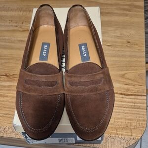 Bally Men's Brown Suede Penny Loafers Made In Italy Size 7D